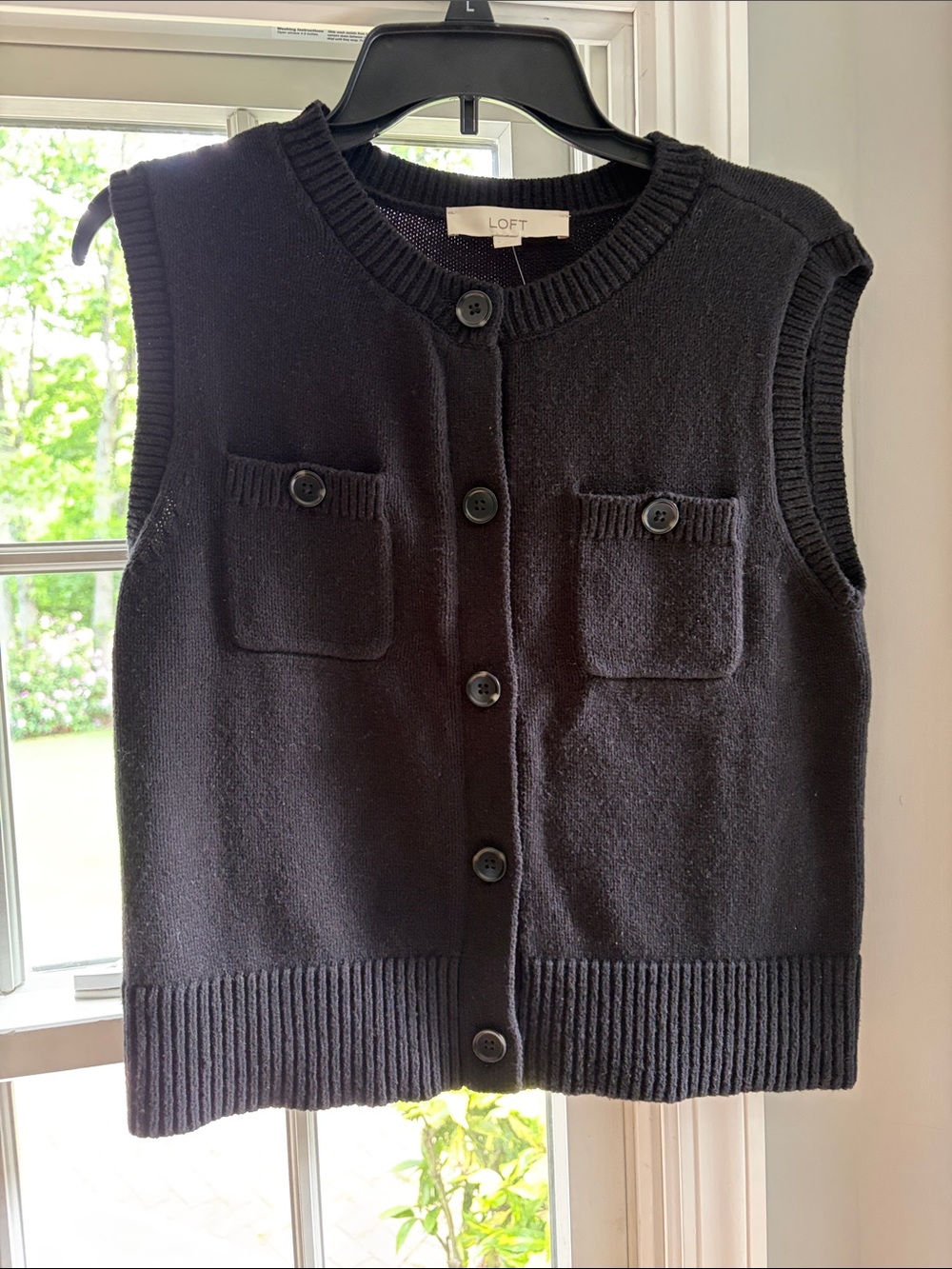LOFT Black Button-Front Knit Vest NWT